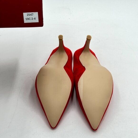 YDN Red Suede Pointed Toe Thin Mid Heel Backless Mules Pumps Slip On Slide Dress - Picture 7 of 8